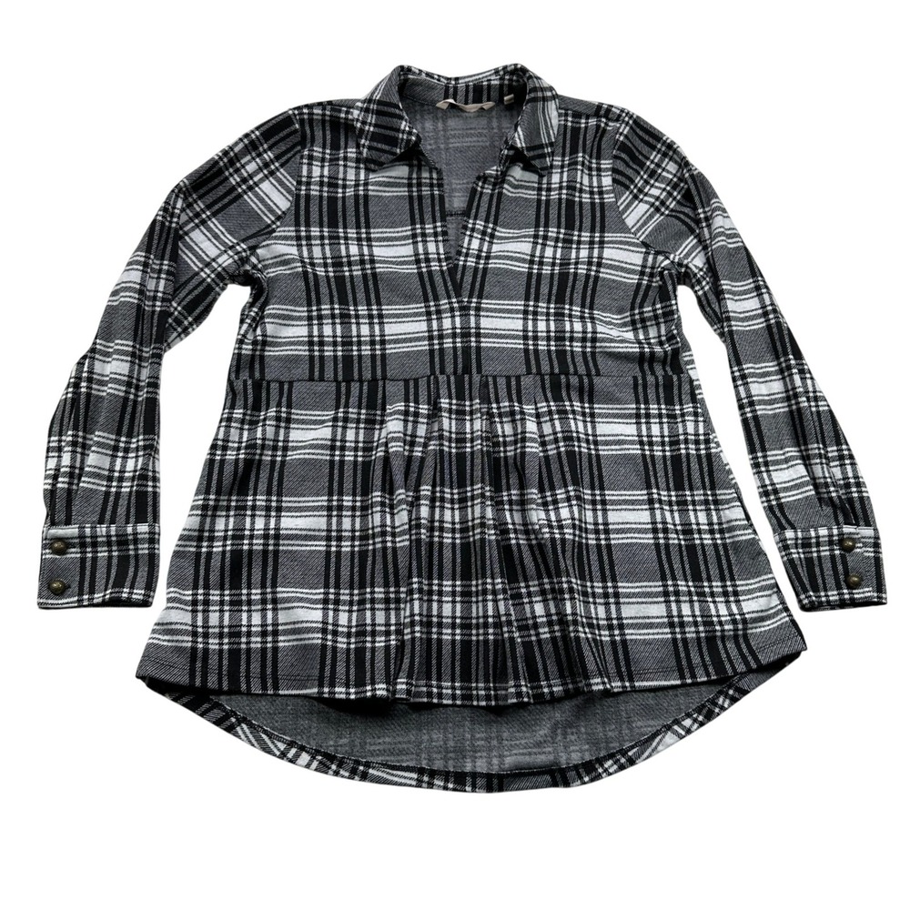 Soft Surroundings Plaid Tunic Shirt Tunic Top Black White‎ Gray Women's PS